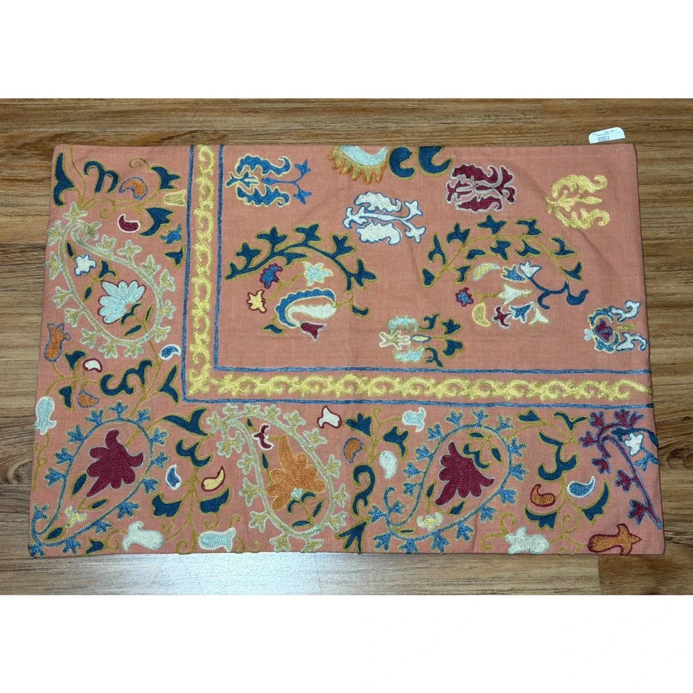 Pottery Barn Lowen Suzani Embroidered Lumbar Pillow Cover 20x30 Rosewood- Sample